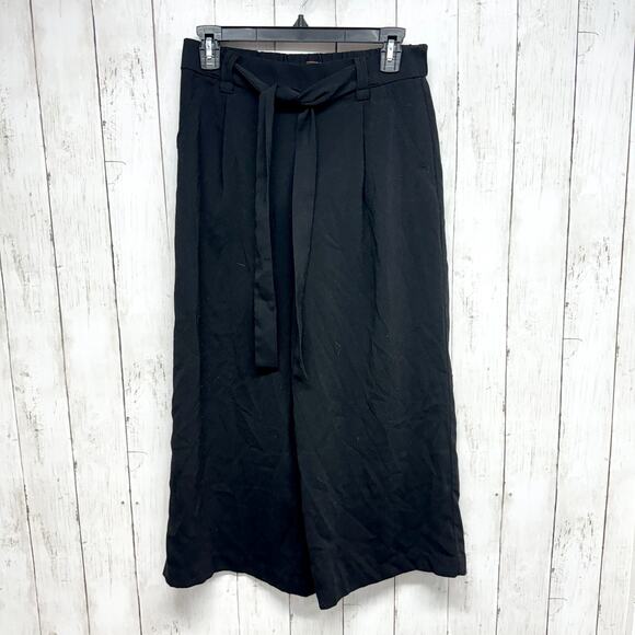 Zara Pants Women Size Small Linen Wide Leg Black High Waisted Trousers Tied - Picture 1 of 4